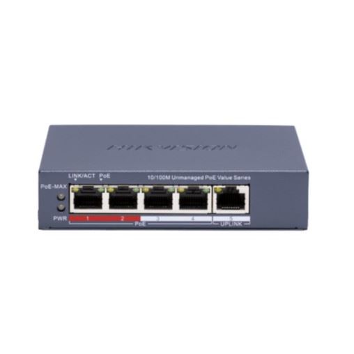 DS-3E0105P-E/M(C) Switch 4x 100TX PoE + 1x 100TX uplink, 45W, Super PoE