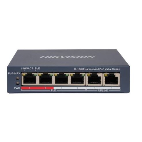 DS-3E0106P-E/M(B) Switch 4x 100TX PoE; 2x 100TX uplink, 35W, Super PoE