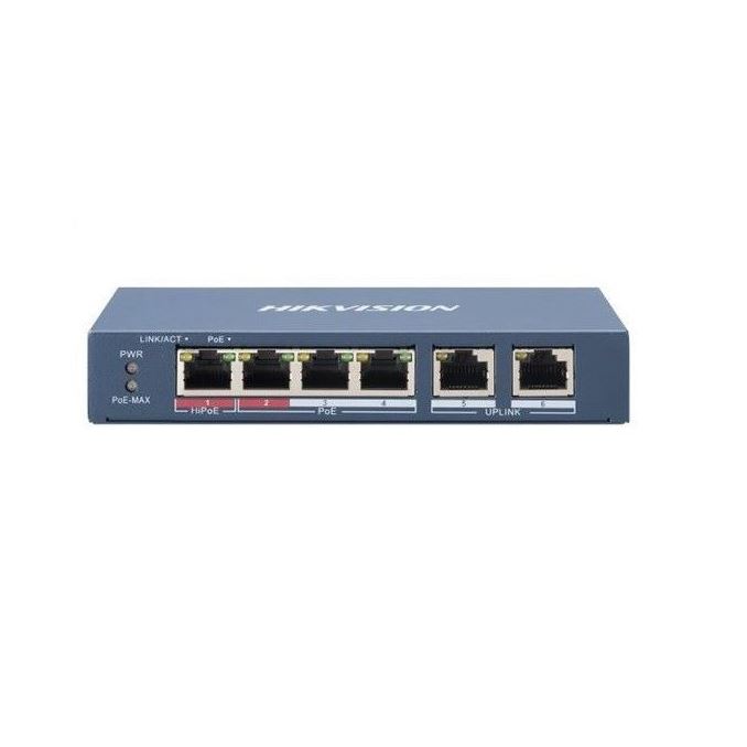 DS-3E1106HP-EI Smart switch 1x 100TX HI-PoE + 3x 100TX PoE; 2x 100TX uplink, 60W, Super PoE