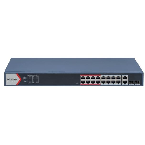 DS-3E1318P-EI(B) Smart managed switch 16x100TX PoE + 2x Gb Uplink Combo port, 230W, Super PoE- dosah až 300m