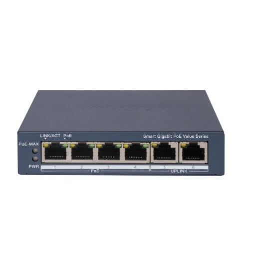 DS-3E1506P-EI/M SMART switch 4 x Gb PoE port, 2x Gb RJ-45 port, 45W