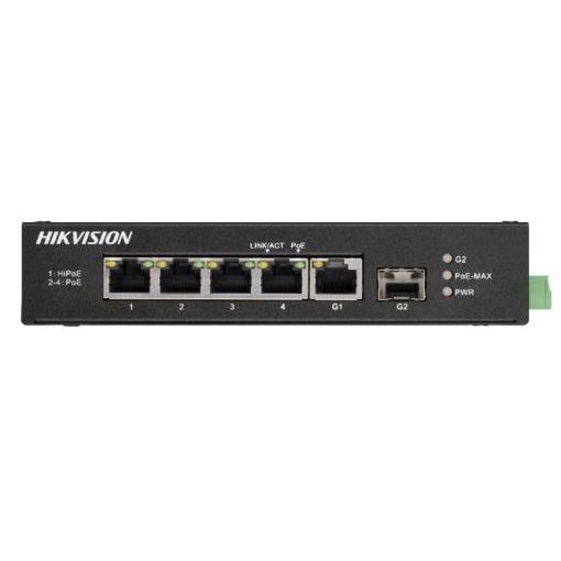 DS-3T0306HP-E/HS Průmyslový switch, 4x 100Mb PoE (1x Hi-PoE) + 1x Gb RJ45 + 1x Gb SFP, 60W, Super PoE