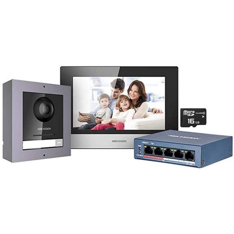 DS-KIS602 Kit IP videotelefonu, bytový monitor + dveřní stanice + switch + microSD