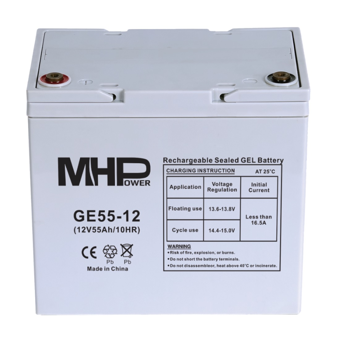 MHPower GE55-12 Gelový akumulátor 12V/55Ah, Terminál T1 - M6, Deep Cycle