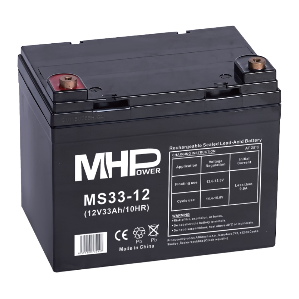 MHPower MS33-12 olověný akumulátor AGM 12V/33Ah, Terminál L2 - M6