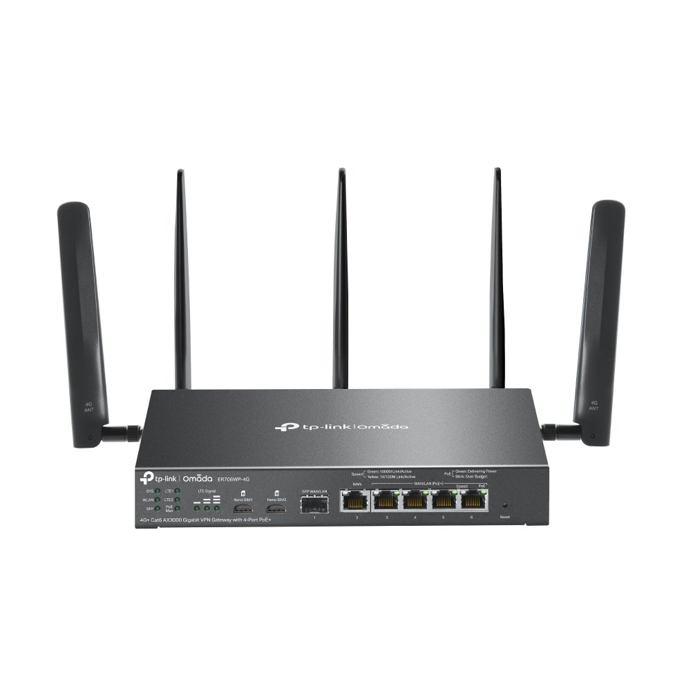 Router TP-Link ER706WP-4G VPN WiFi 6, LTE/4G, 1x GWAN + 4x GWAN/LAN + 1x GWAN/LAN SFP, USB, Omáda SDN