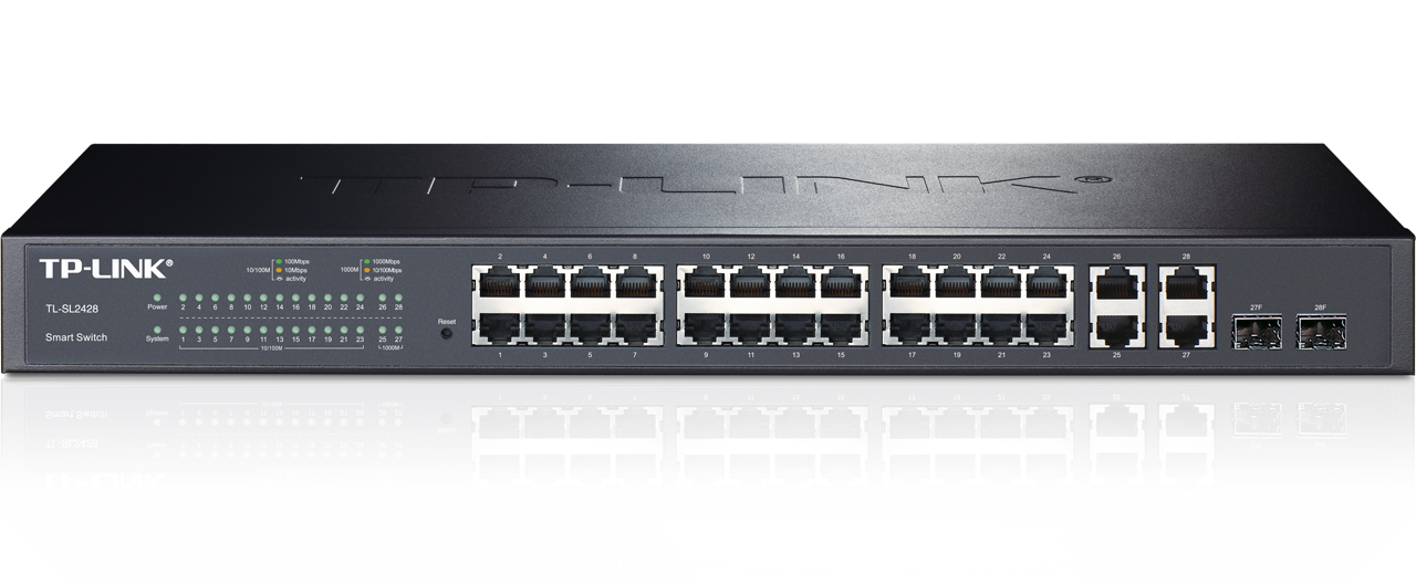 Switch TP-Link SL2428P Smart, 24x Lan/PoE+, 4x GLan, 2x SFP Combo, 192W , Omáda SDN